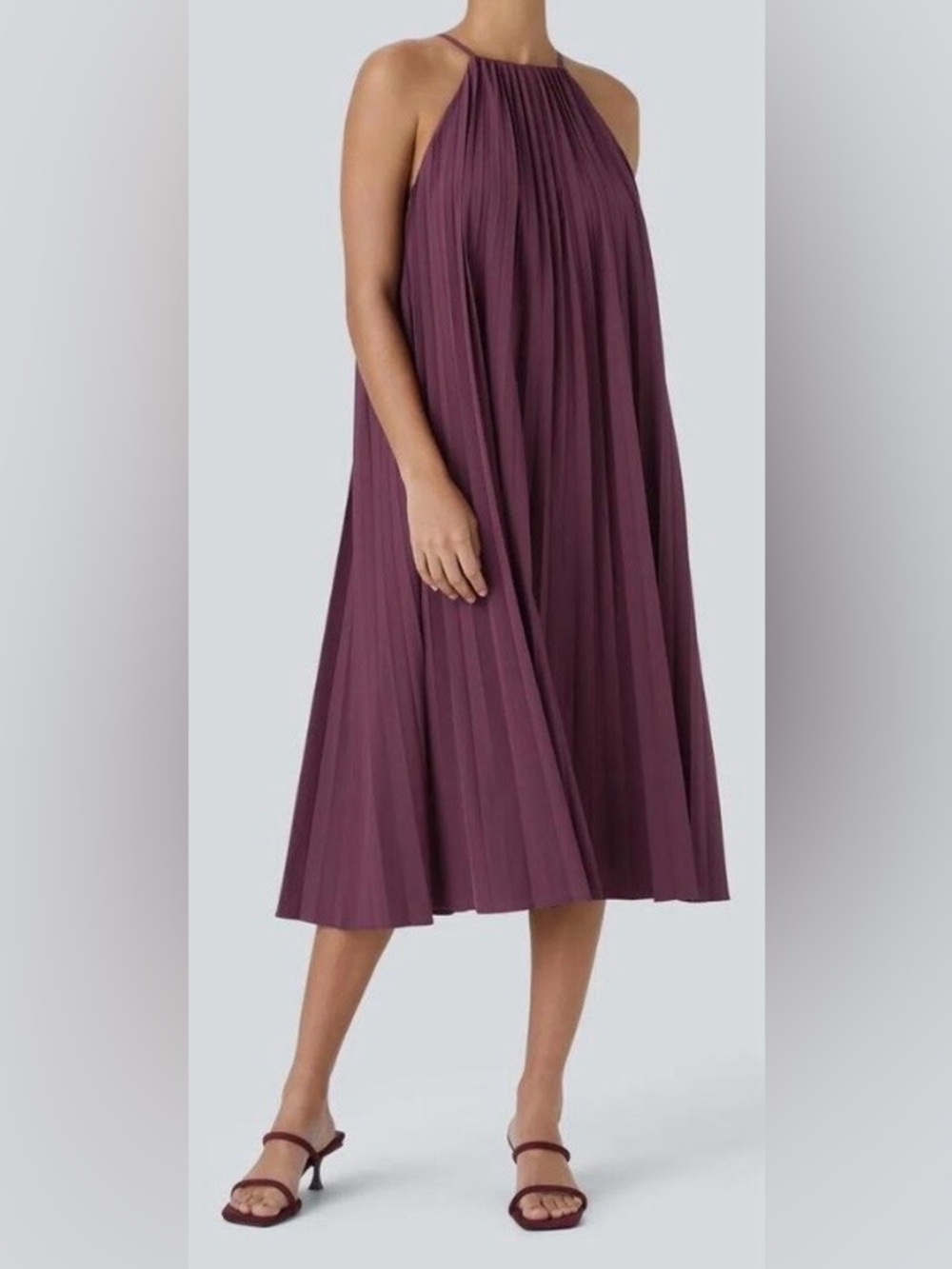 LARGE. BREEZEFUL STRAPPY TIE PLEATED MIDI DRESS